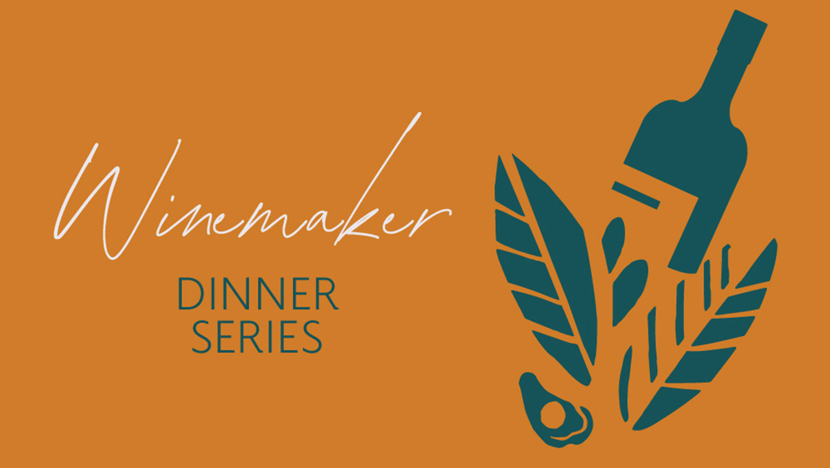 Winemaker Dinner Series flyer with illustration of wine bottle and leaves - Thursday, June 22 | 7pm